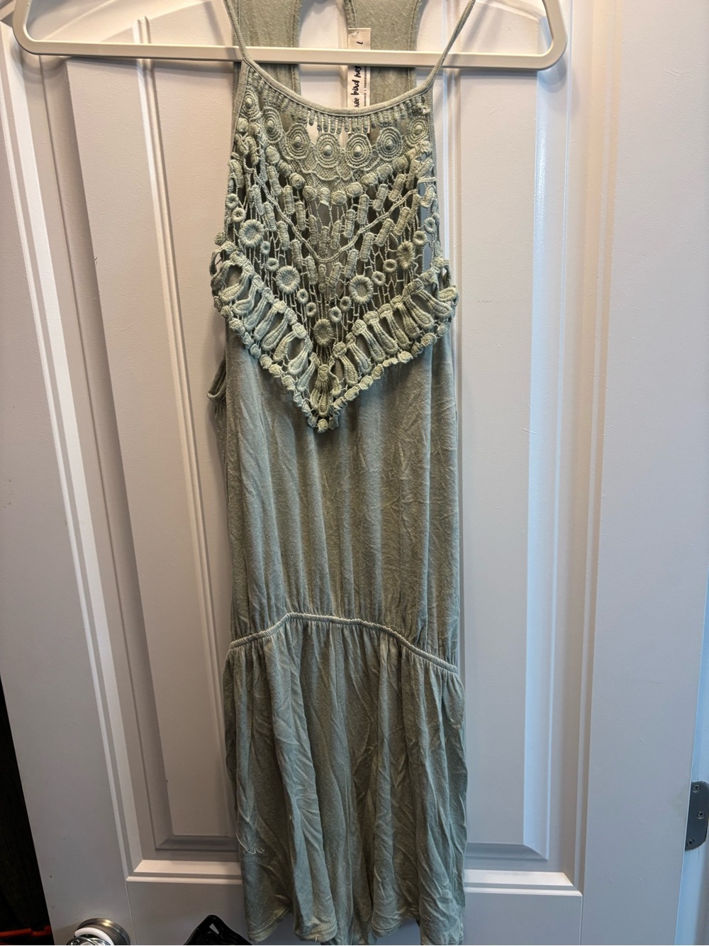 Boho Crochet-Front romper in Sage Green